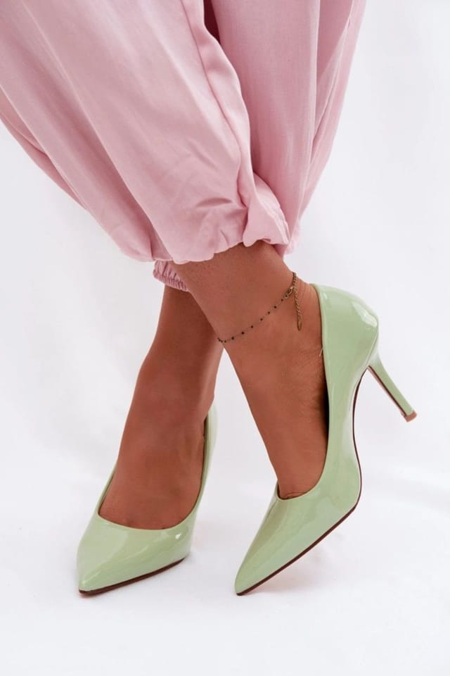 Love Lace Love Lace Women's Lacquered High Heel Pumps with Pointed Toe Shine in Green - 3