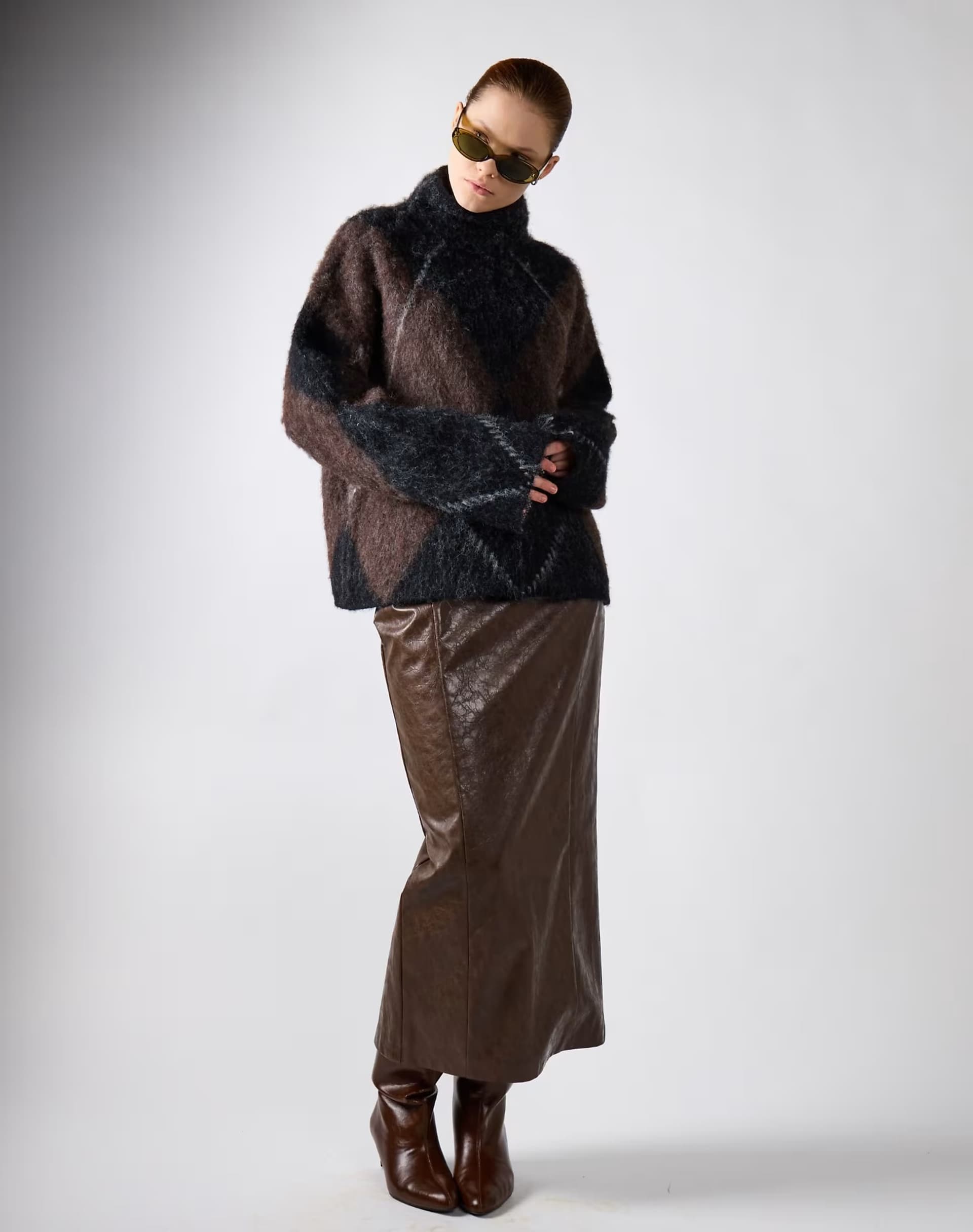 ASOS Narrated Faux leather maxi skirt in brown pu