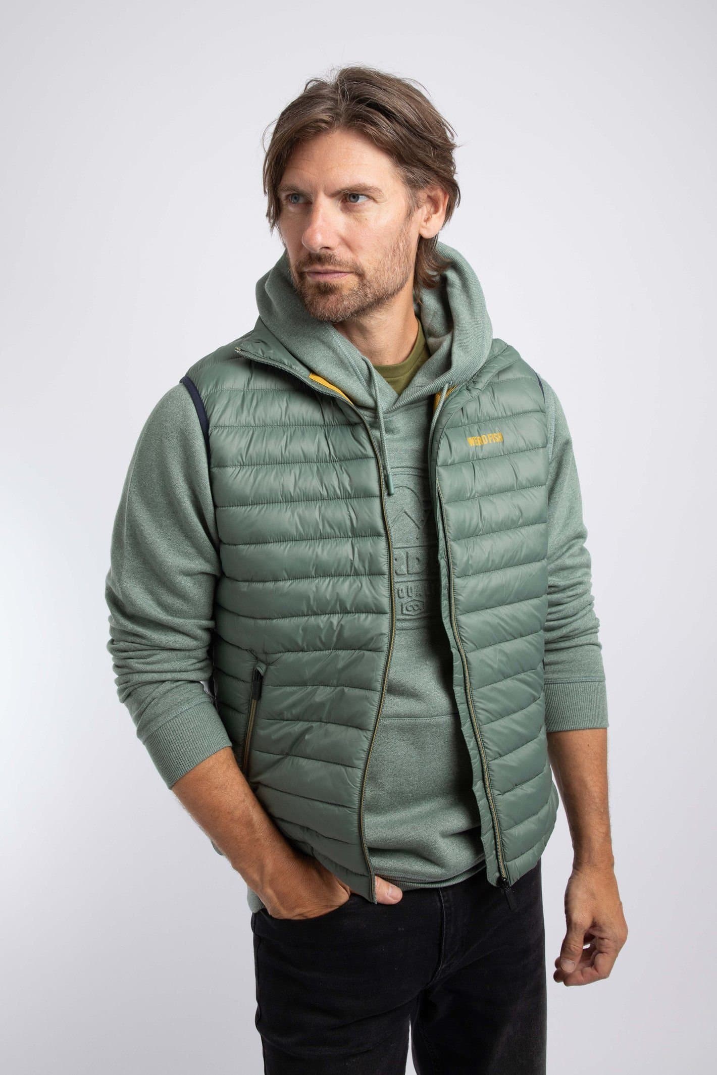 Weird Fish Weird Fish Men's Langtree Lightweight Showerproof Padded Gilet in Light Green