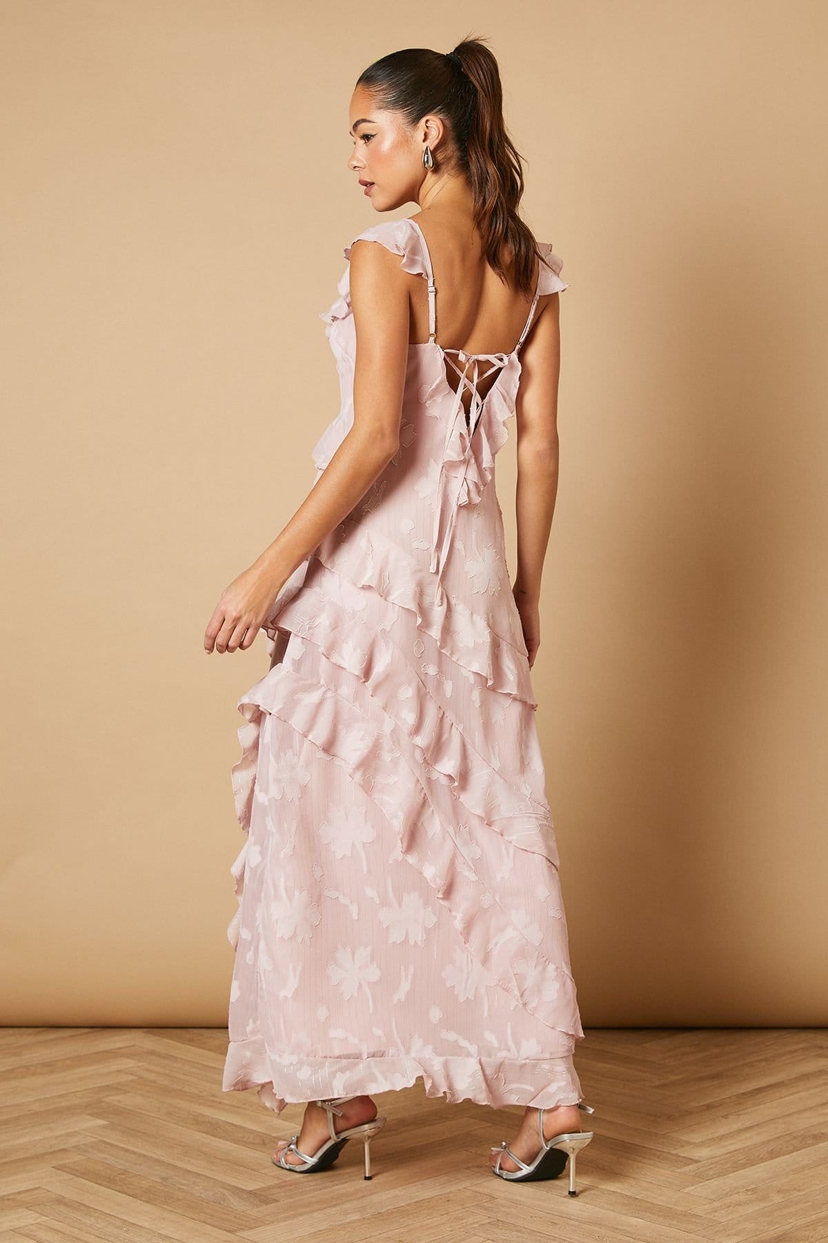 Oasis Oasis Women's Ruffle Jacquard Print Maxi Dress in Blush - 4