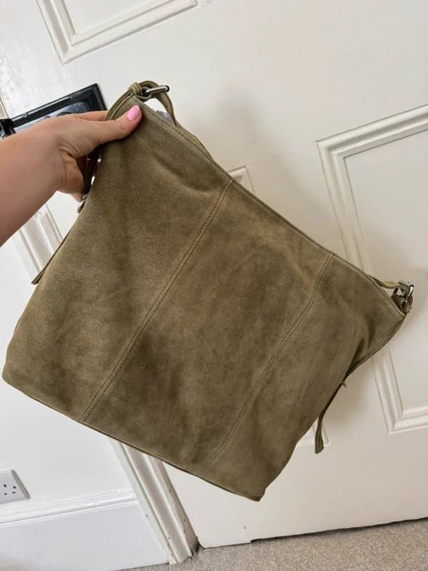 ASOS ASOS Design Khaki Suede Leather Shoulder Bag RRP £58