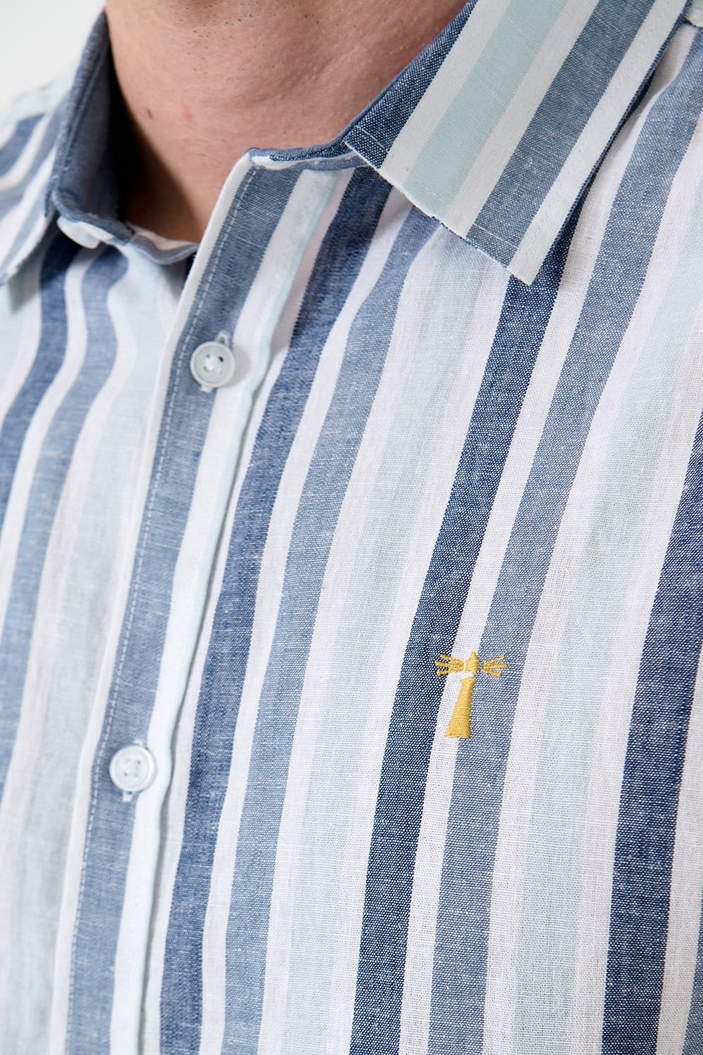 Saltwell Saltwell Men's Two Tone Stripe Linen Rich Short Sleeve Shirt in Blue - 4