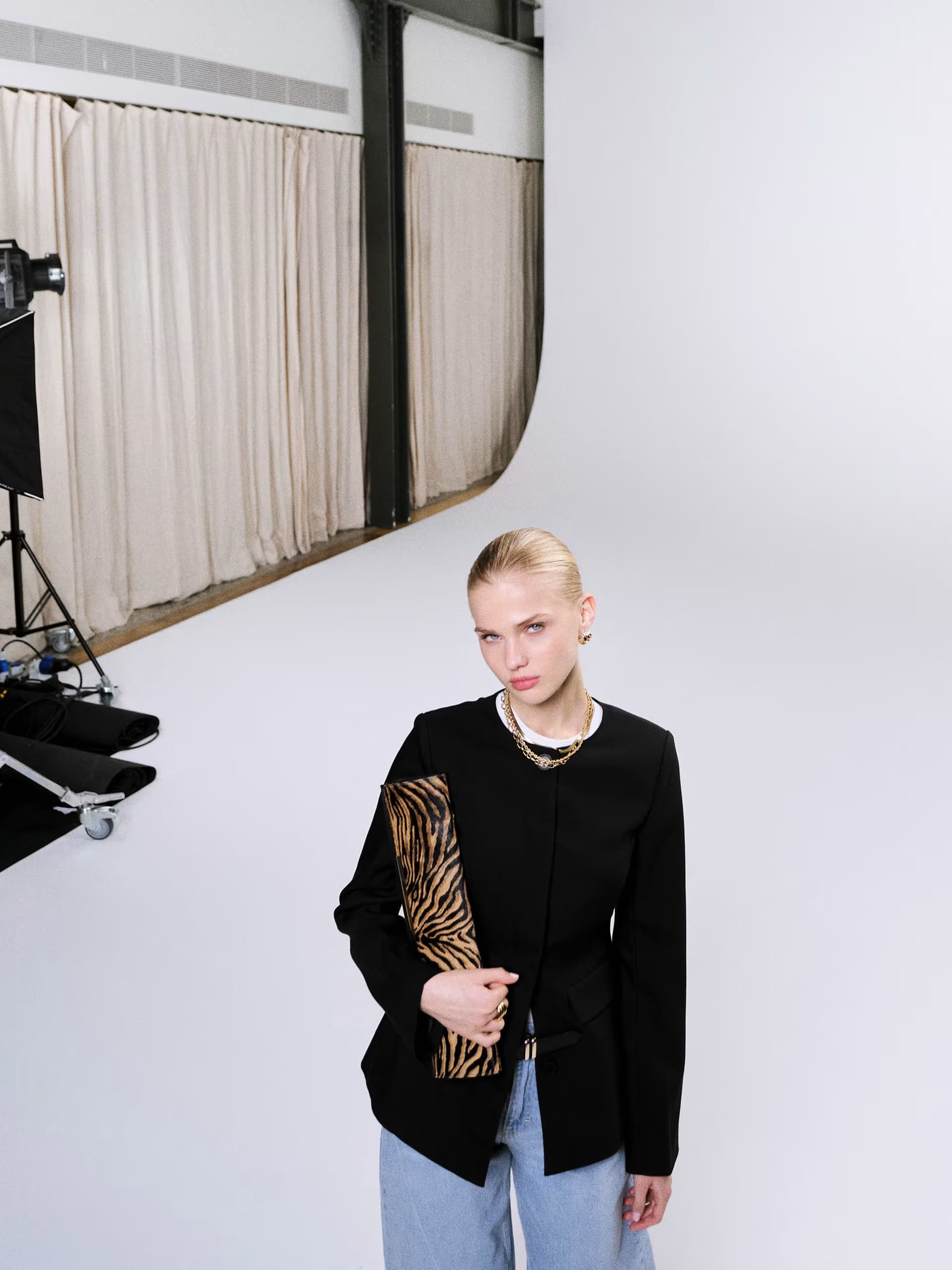 ASOS 4th & Reckless exclusive fitted waist collarless cocoon sleeve blazer in black