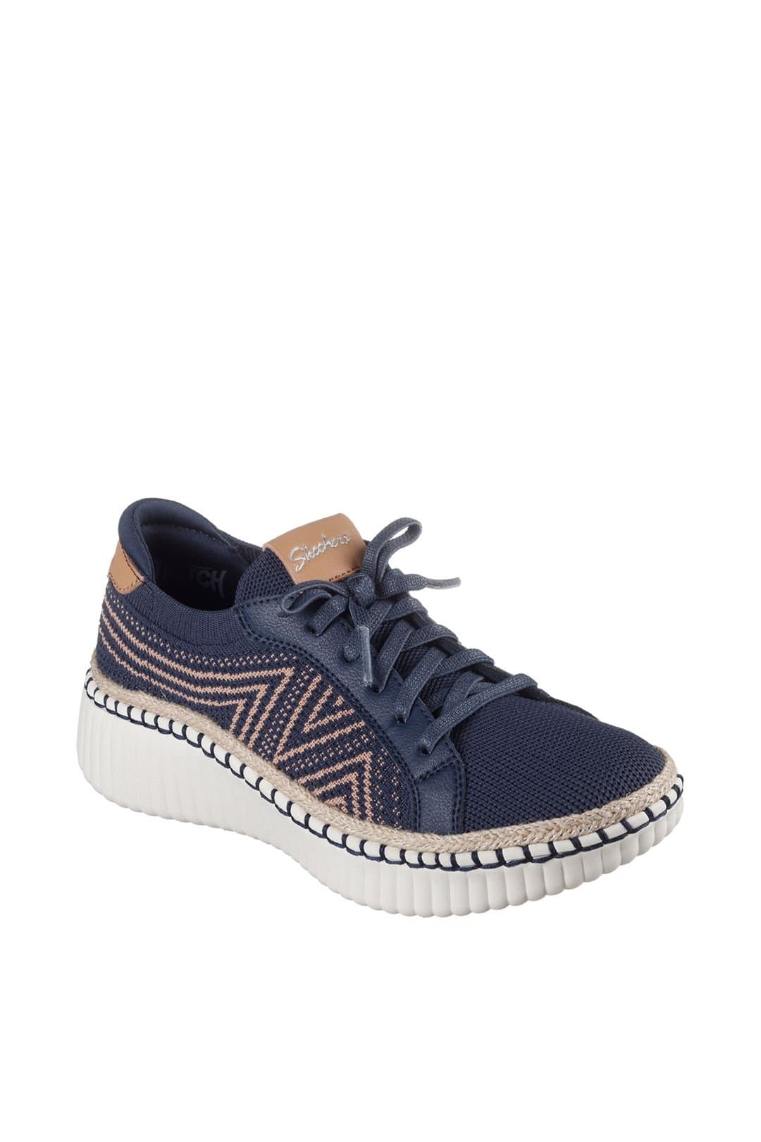 Skechers Skechers Women's Wilshire Boulevard Bellevue Two Tone Knit Lace Slip On Trainer Navy