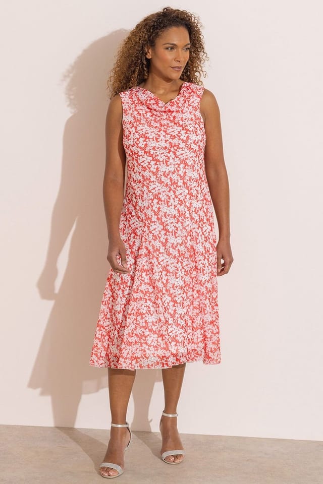 Anna Rose Anna Rose Women's Floral Cowl Neck Shimmer Dress in Red - 2