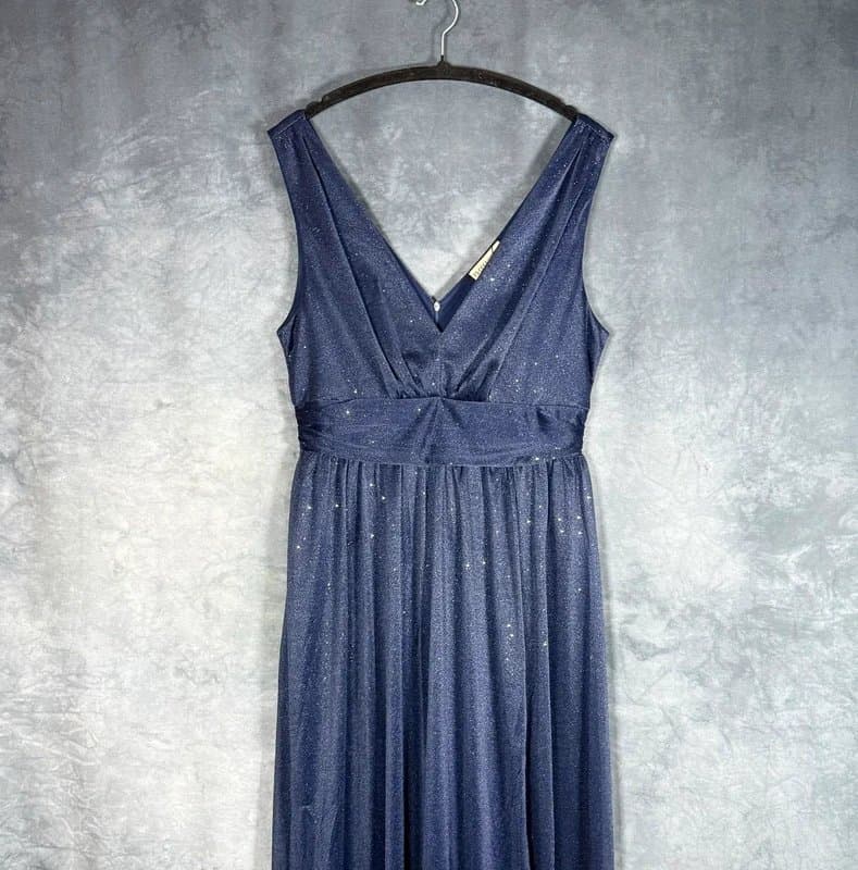 fscollection FS Collection Women’s Sparkly Navy V Neck Wedding Prom Maxi Dress UK 16 XL New