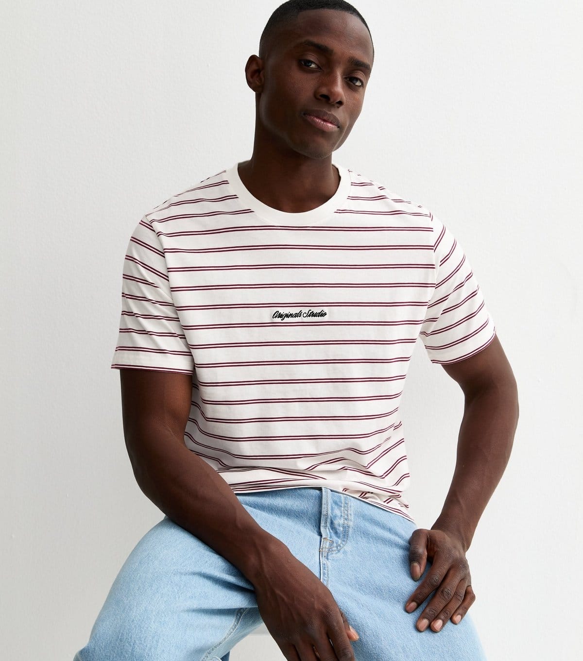 jack & jones Men's White Original Studios Stripe T-Shirt Jack & Jones New Look - 1