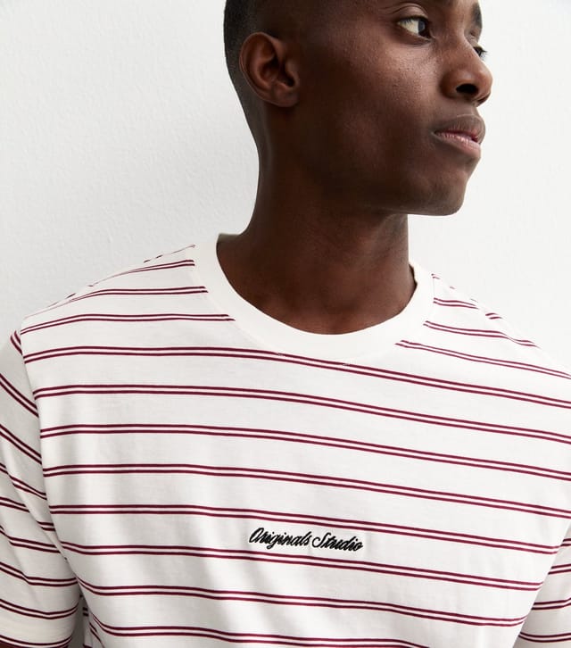 jack & jones Men's White Original Studios Stripe T-Shirt Jack & Jones New Look - 2