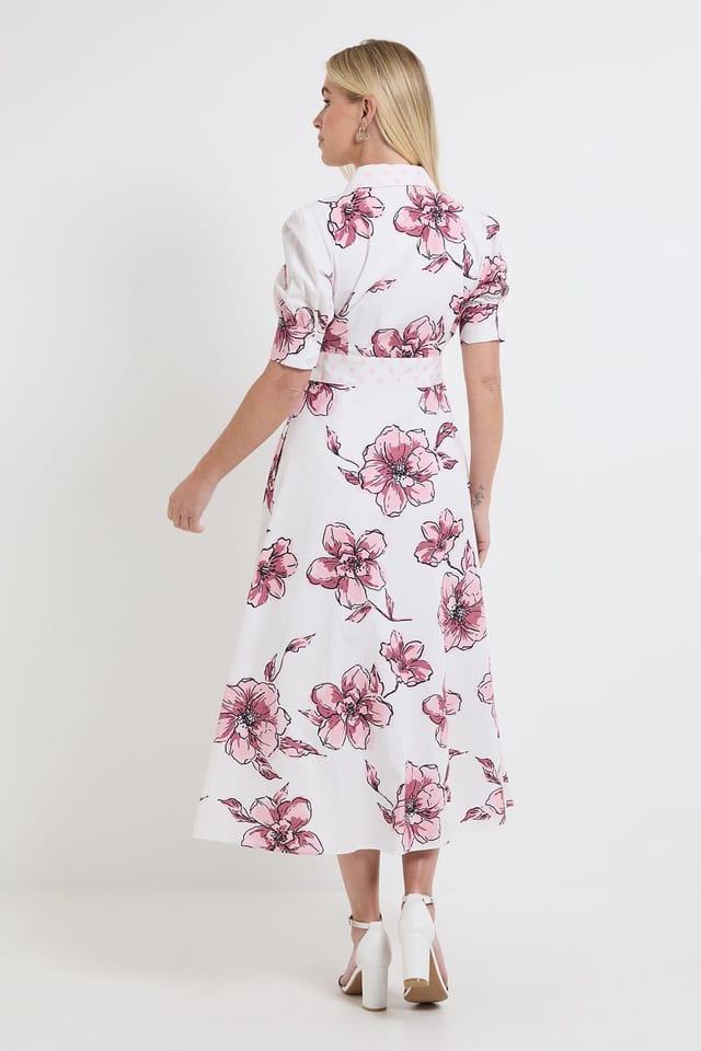 Wallis Wallis Women's Petite Summer Cotton Floral Shirt Dress in Pink - 3