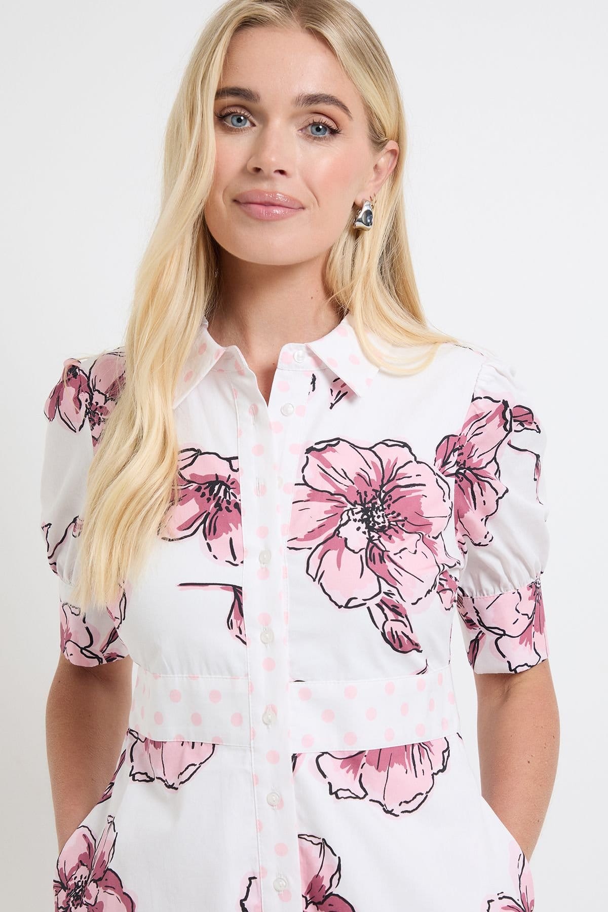 Wallis Wallis Women's Petite Summer Cotton Floral Shirt Dress in Pink - 4