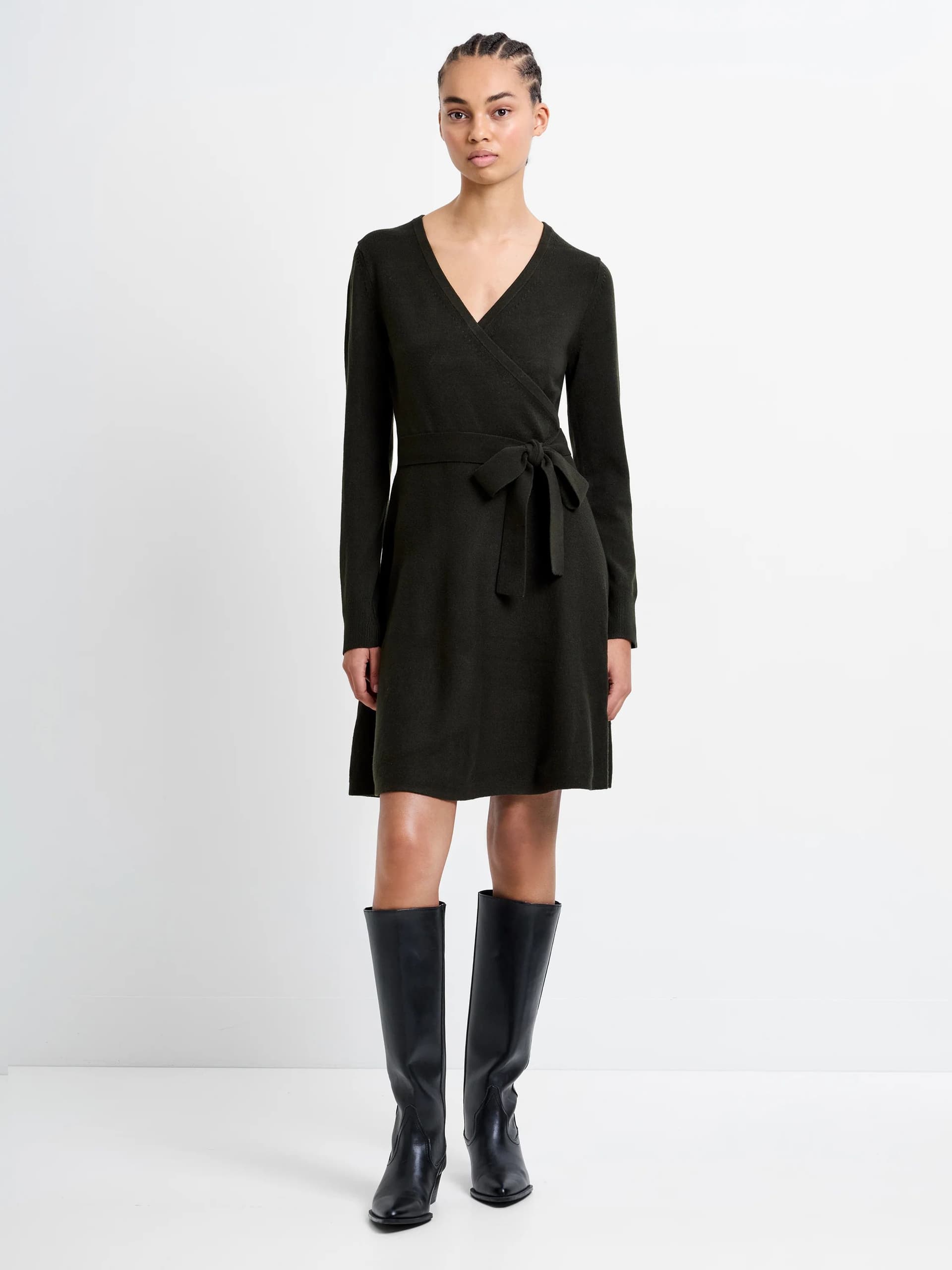 French Connection Babysoft Wrap Mini Dress Brunswick Green