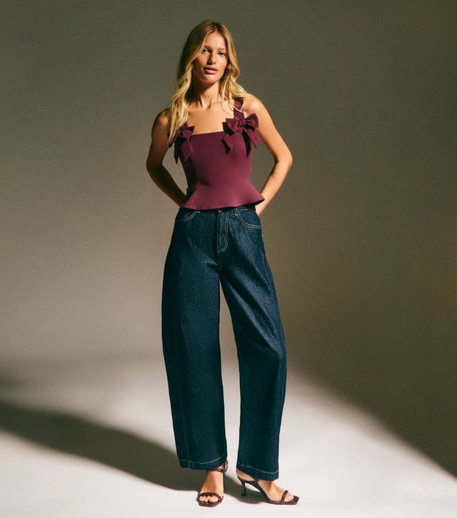 New Look Women's Dark Burgundy Bow Appliqued Square Neck Top New Look - 3