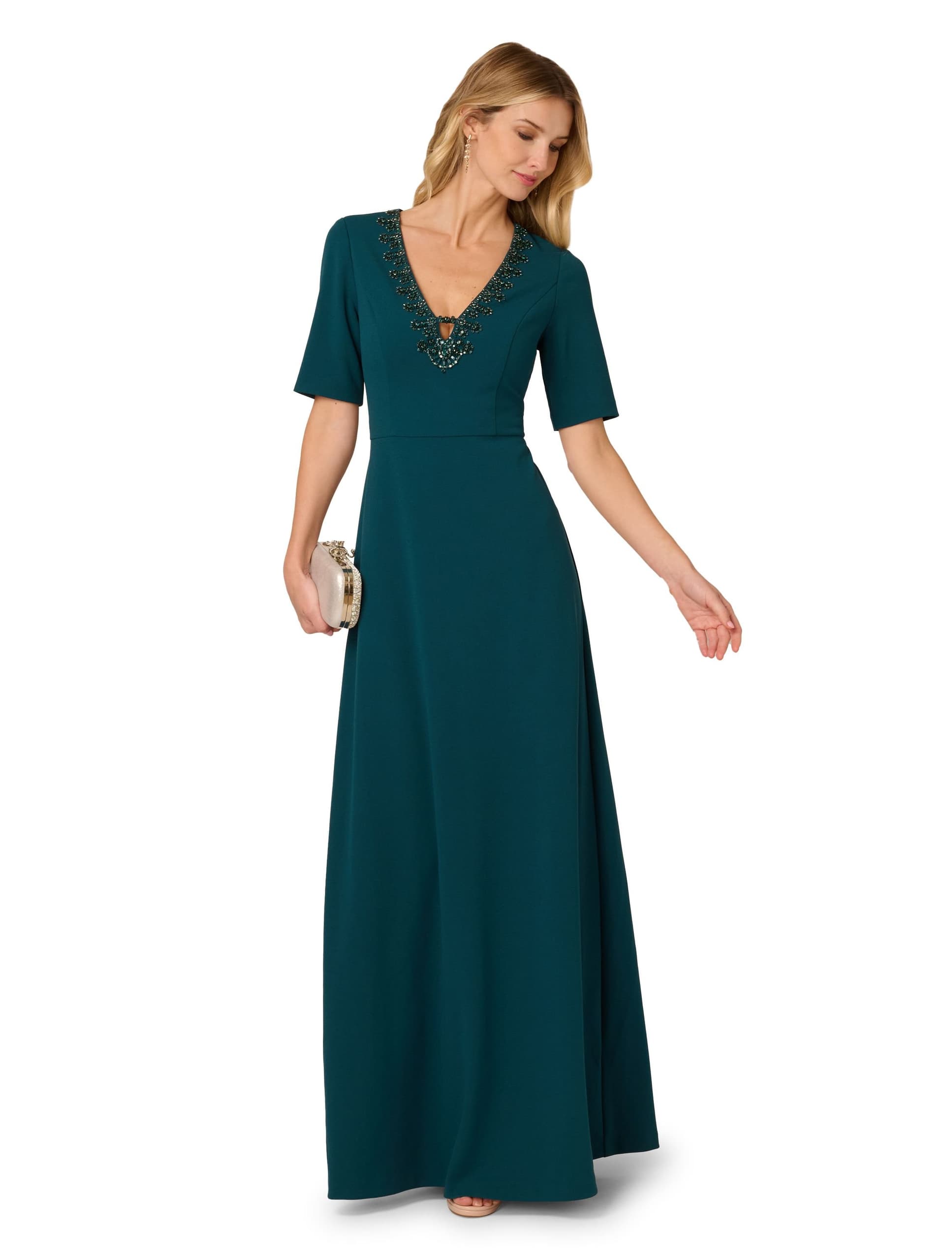 Adrianna Papell Adrianna Papell Women's Trimmed Mermaid Gown in Dark Green