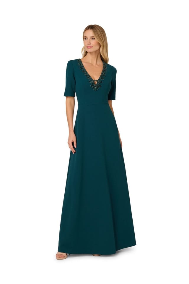 Adrianna Papell Adrianna Papell Women's Trimmed Mermaid Gown in Dark Green - 2