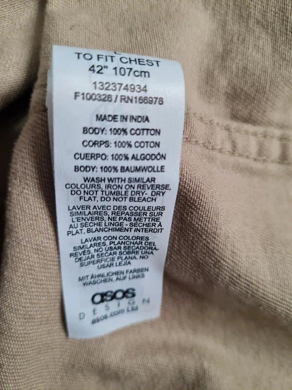 ASOS Asos denim shirt overshirt cotton long sleeve size L Large khaki beige button