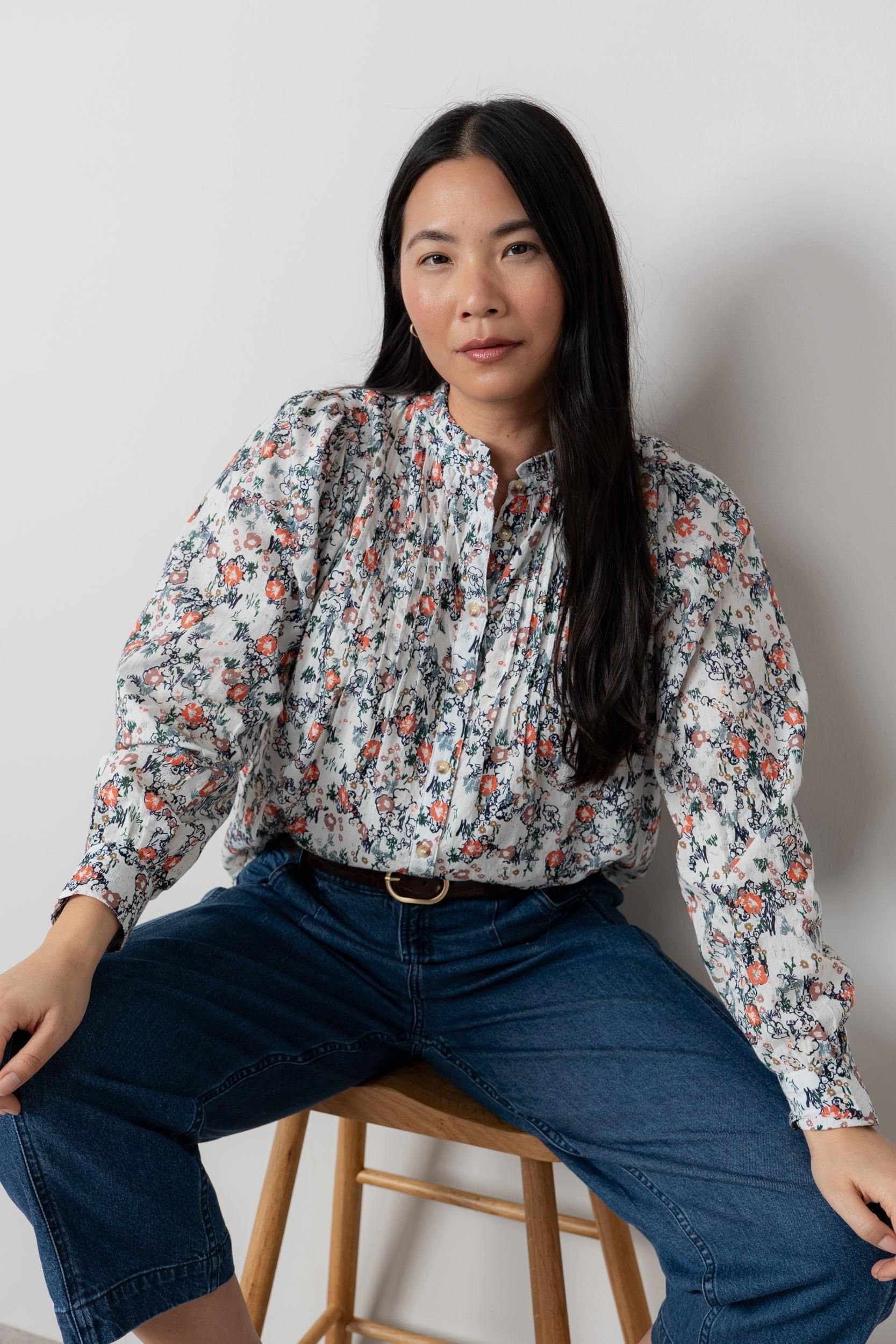 Lily & Me Lily & Me Ecru Floral Print Cotton Blouse
