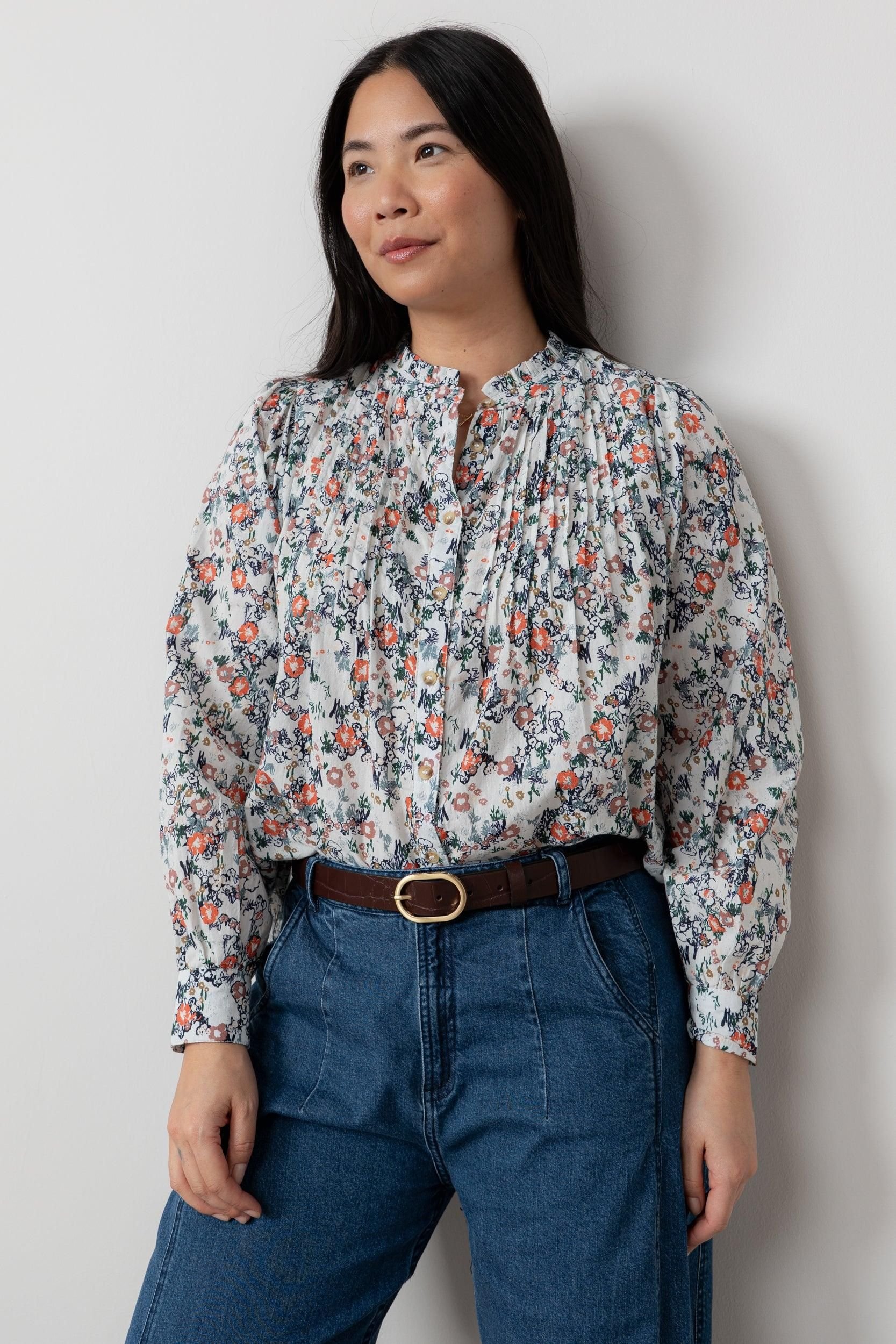 Lily & Me Lily & Me Women's Flora Ditsy Print Long Sleeved Cotton Blouse in Ecru - 2