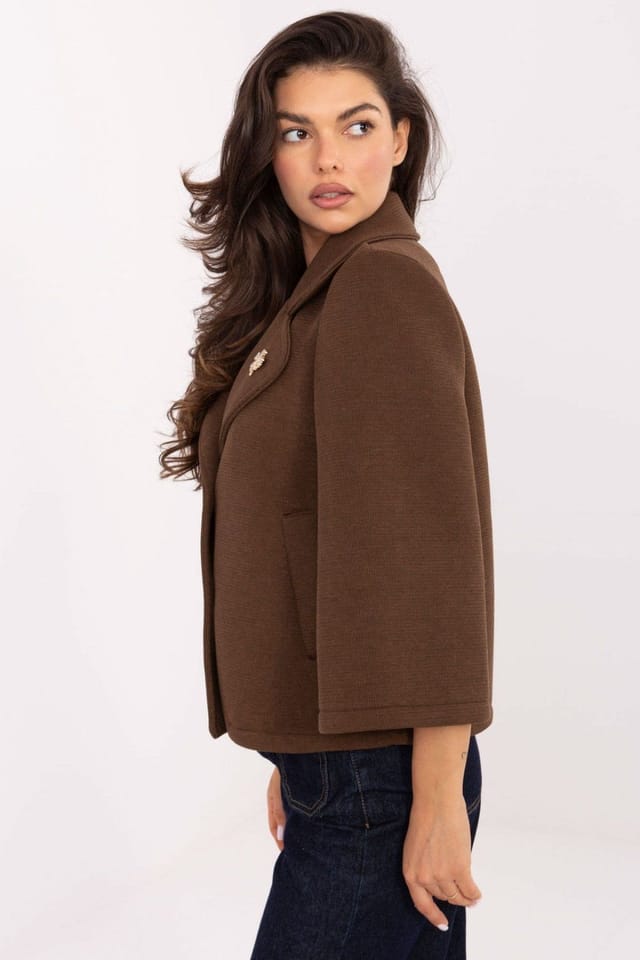Love Lace Love Lace Women's Elastane Blend 3/4 Sleeve Lapel Coat in Brown - 2