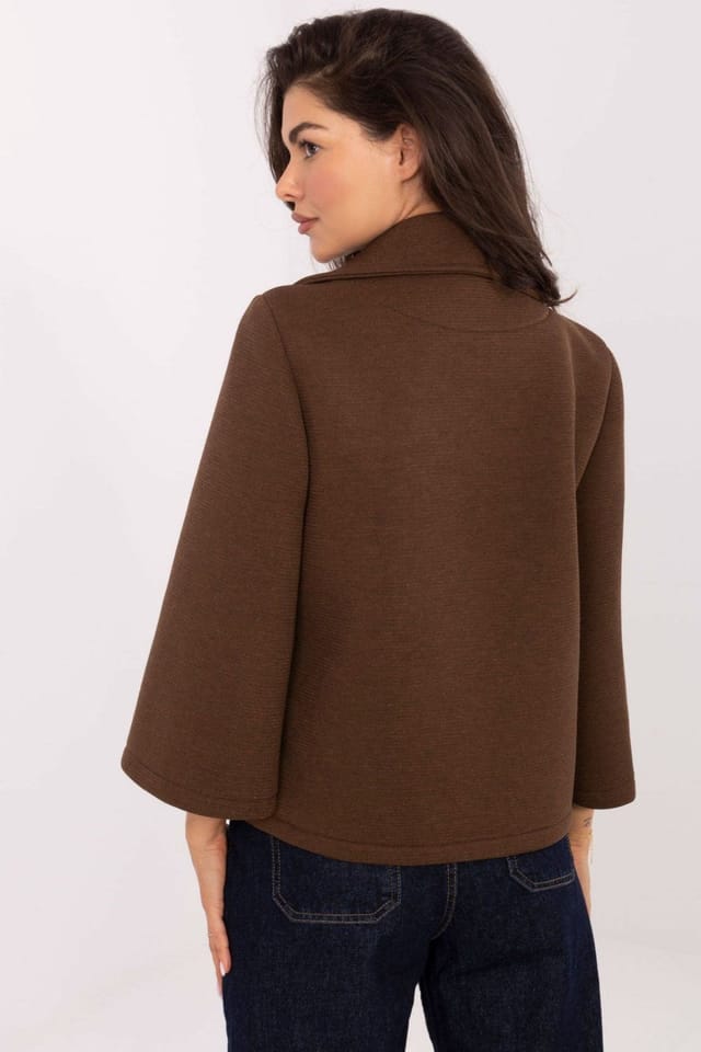 Love Lace Love Lace Women's Elastane Blend 3/4 Sleeve Lapel Coat in Brown - 3