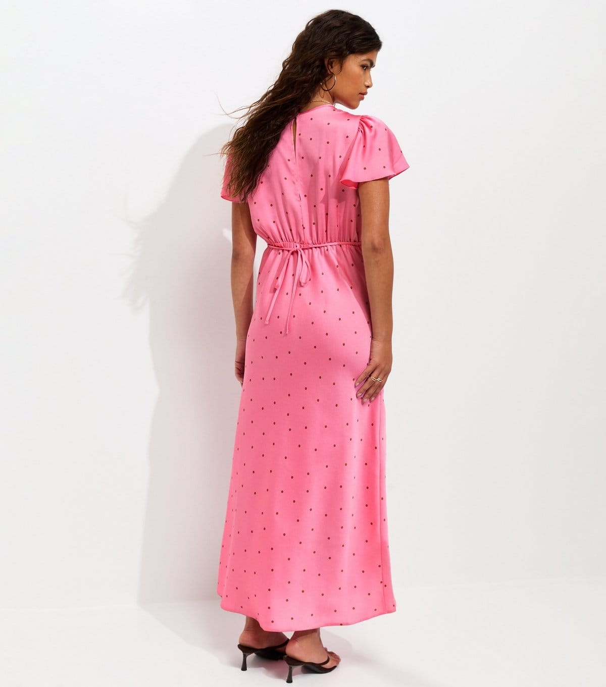 New Look Women's Pink Satin Spot Print Flutter Sleeve Midi Dress New Look - 4