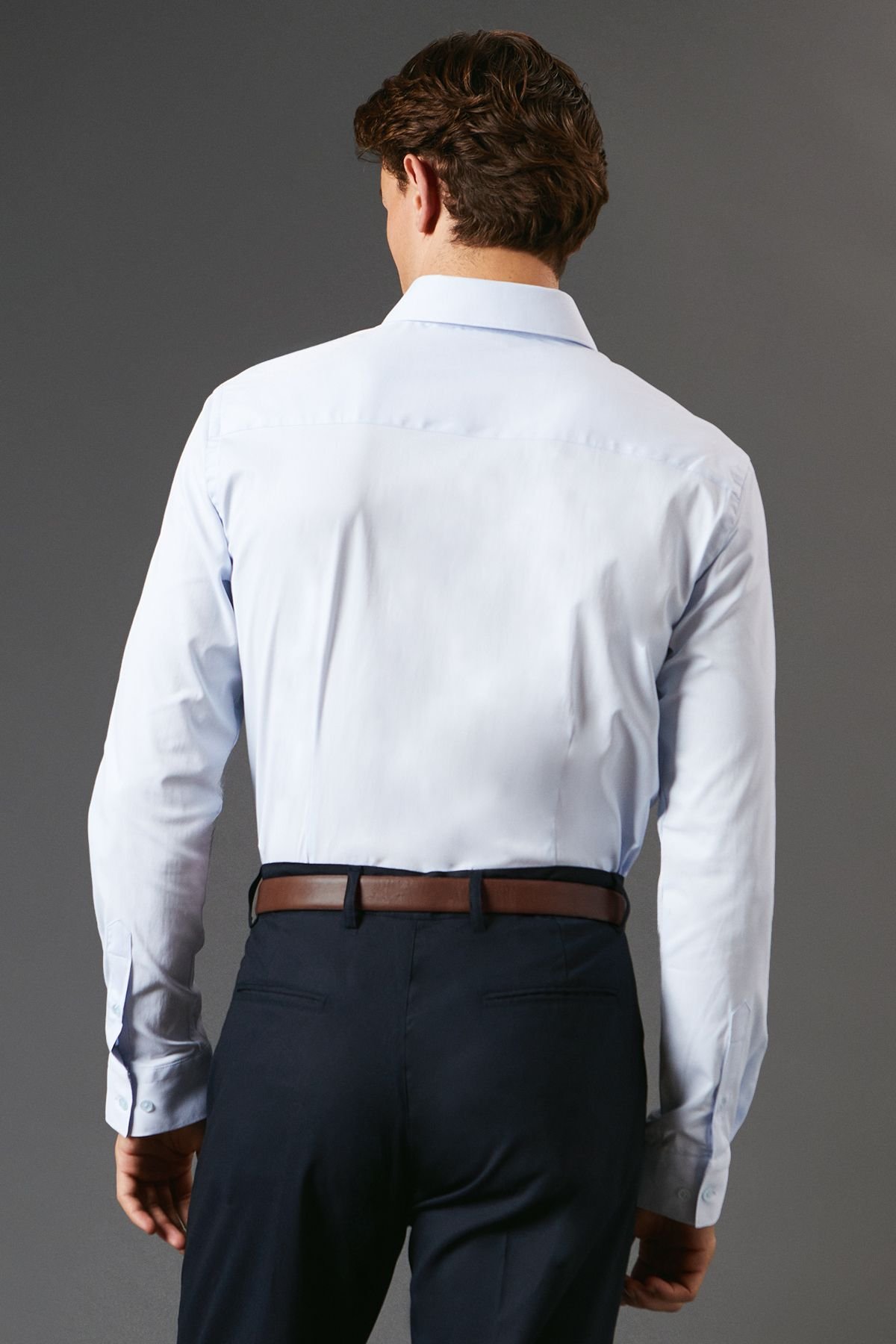 Burton Burton Men's Blue Tailored Fit Long Sleeve Easy Iron Shirt - 3