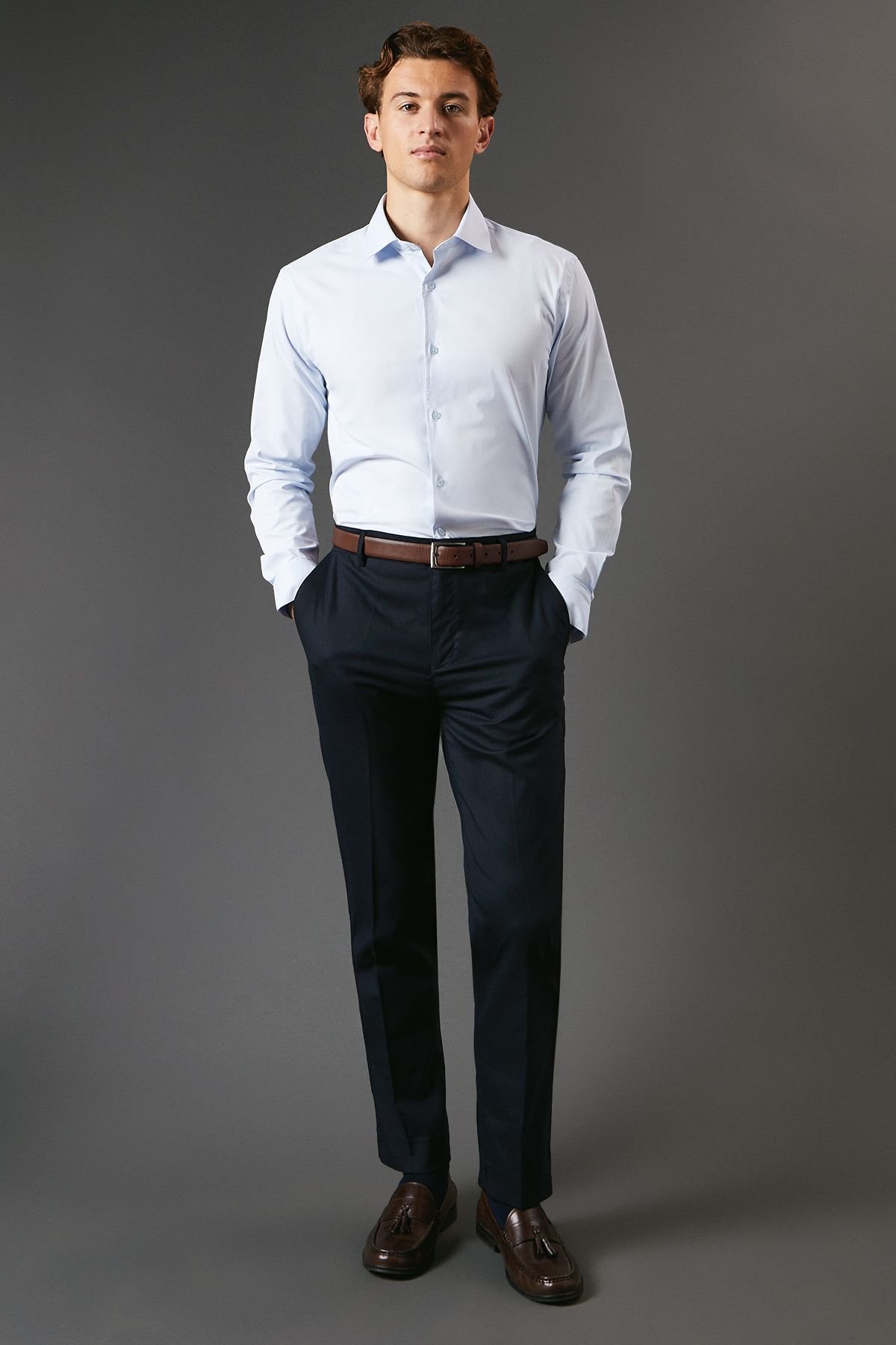 Burton Burton Men's Blue Tailored Fit Long Sleeve Easy Iron Shirt - 4