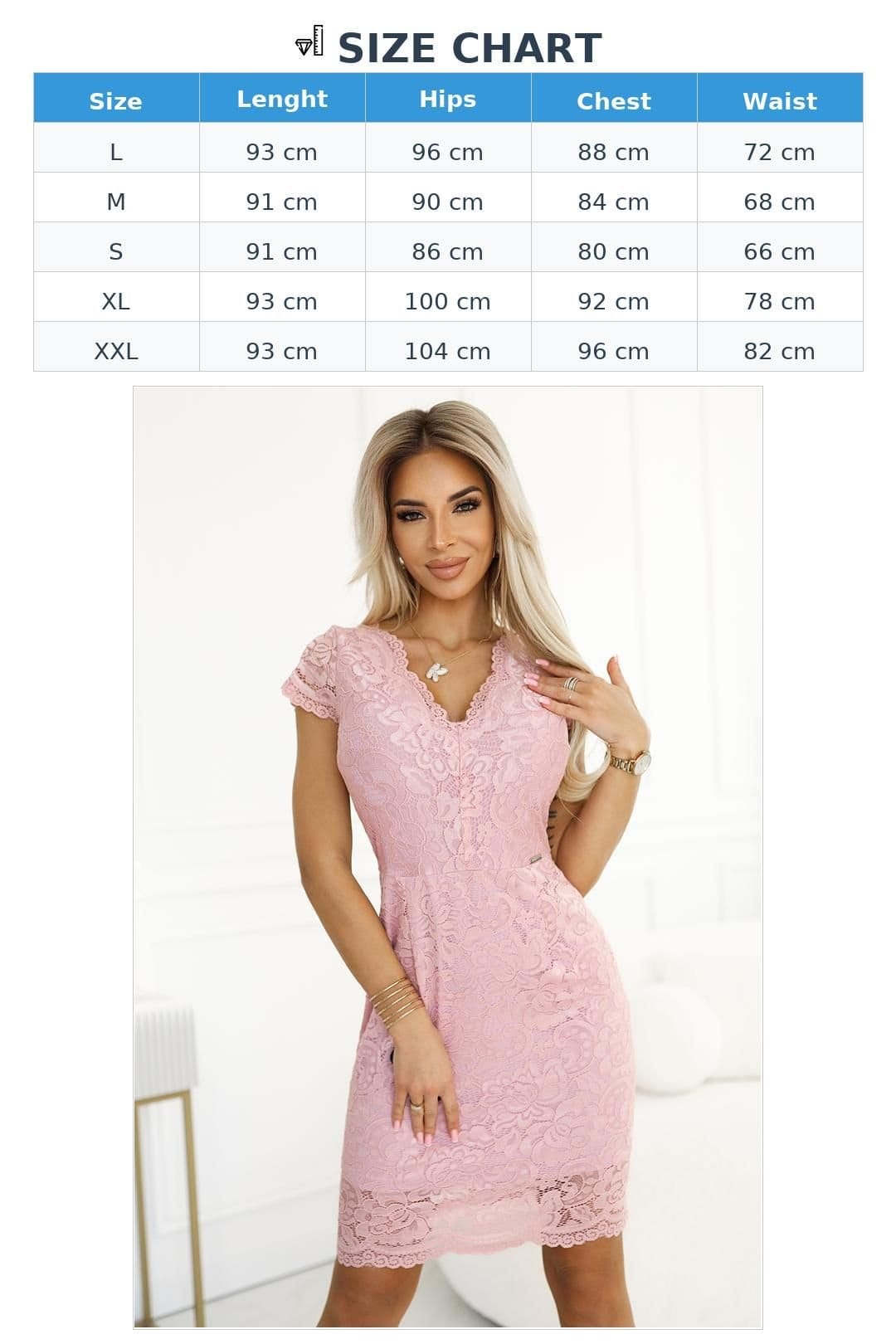 Love Lace Love Lace Women's Powder Pink Lace Evening Dress Short Sleeves - 4