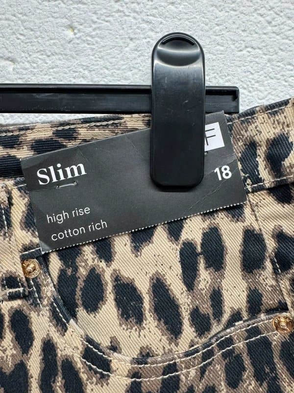 F&F Ladies Leopard Print High Rise Slim Jeans UK 18