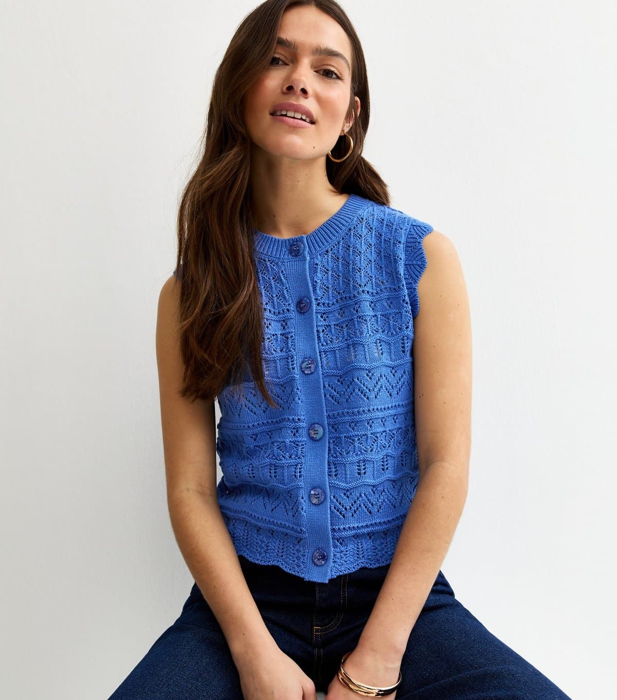 New Look Women's Petite Dark Blue Cotton Rich Stitchy Waistcoat New Look