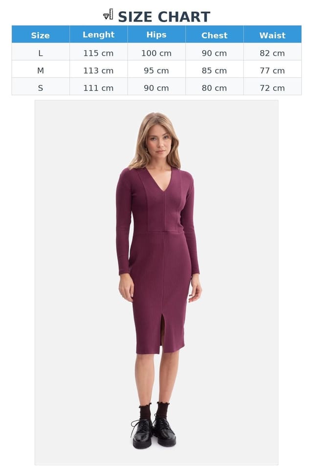 Love Lace Love Lace Women's Ribbed V Neck Fitted Midi Dress with Slit in Violet - 3