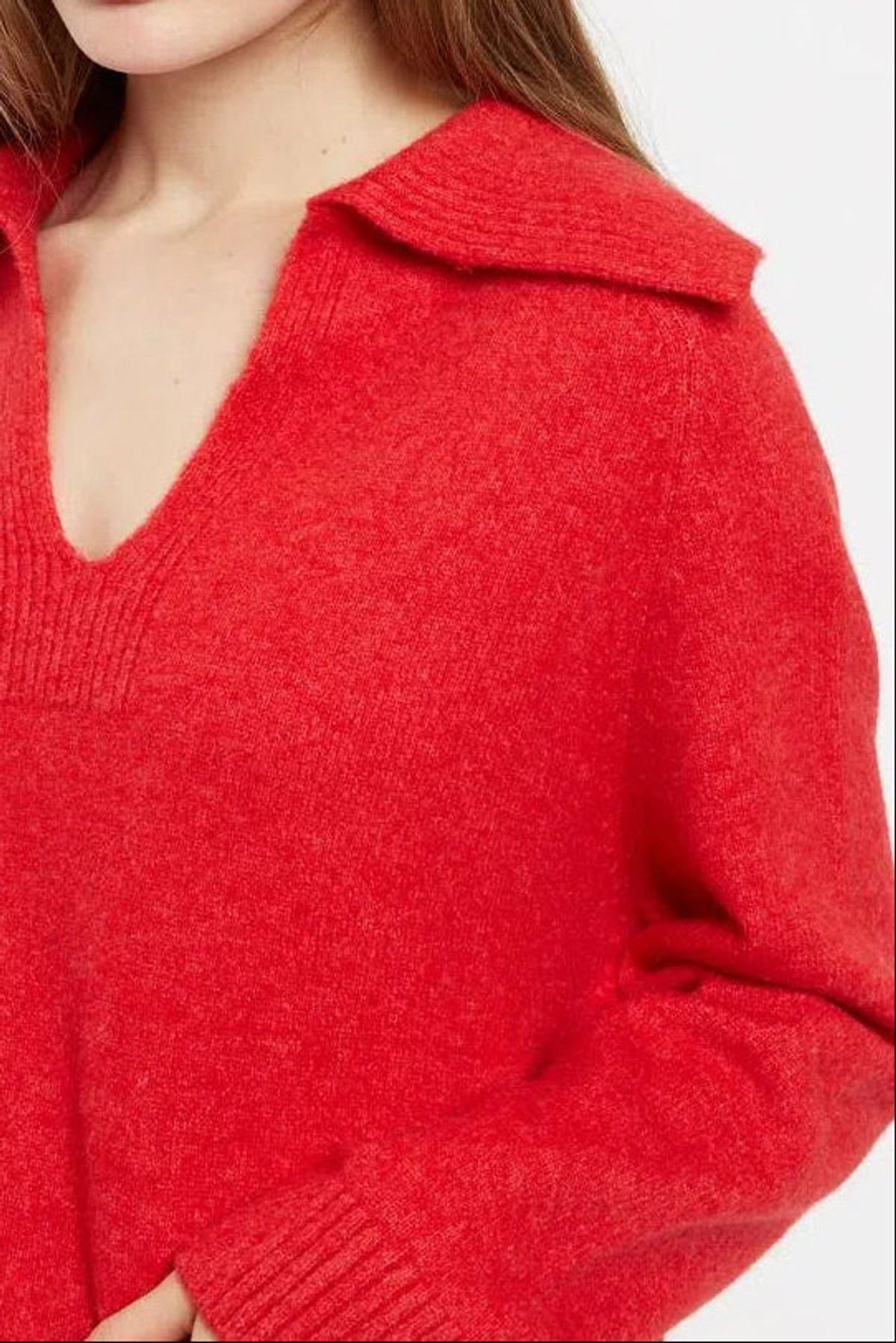 Louche Louche Women's Margina Collared 2 Pocket Sweater in Red - 3