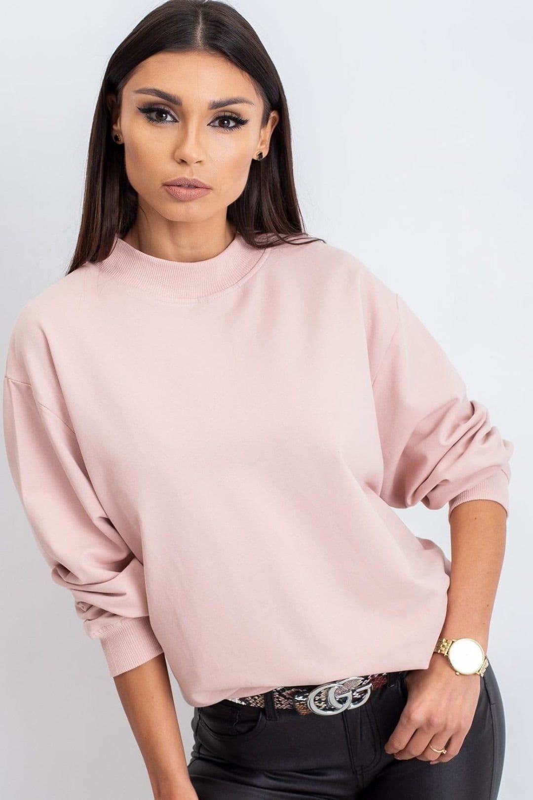 Love Lace Pink Cotton Stand Collar Sweatshirt