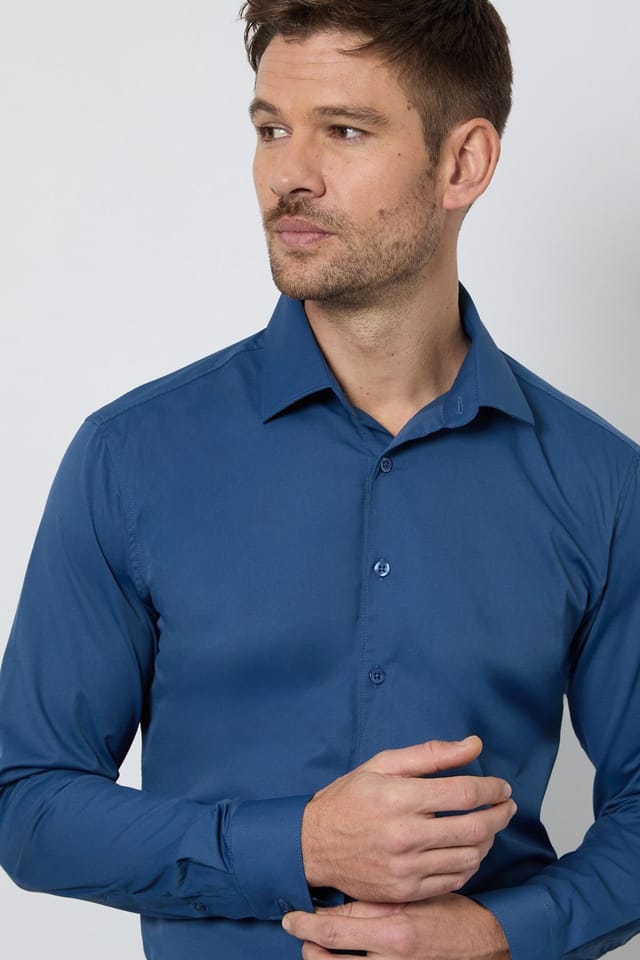 Burton Burton Men's Blue Slim Fit Easy Iron Shirt - 2