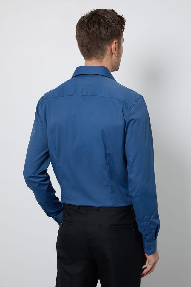 Burton Burton Men's Blue Slim Fit Easy Iron Shirt - 3