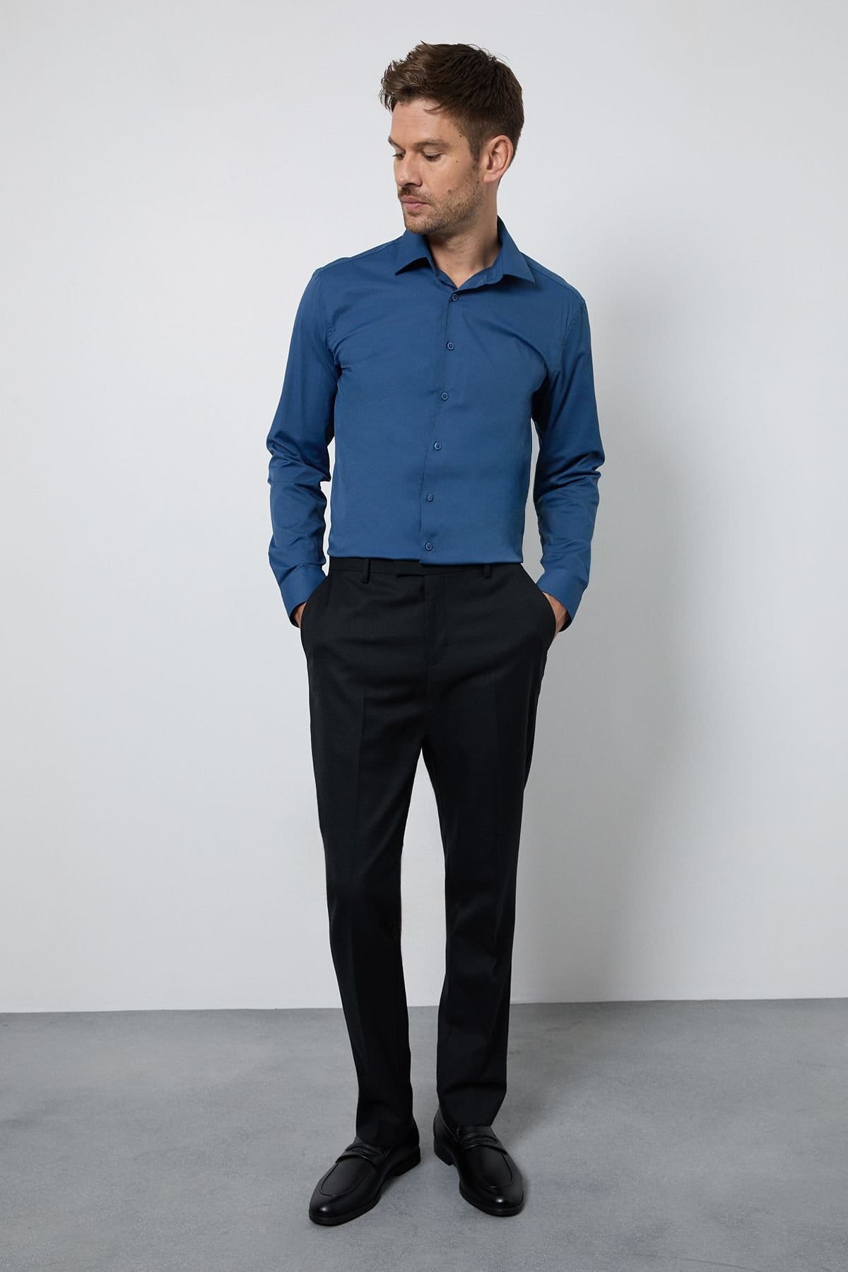 Burton Burton Men's Blue Slim Fit Easy Iron Shirt - 4