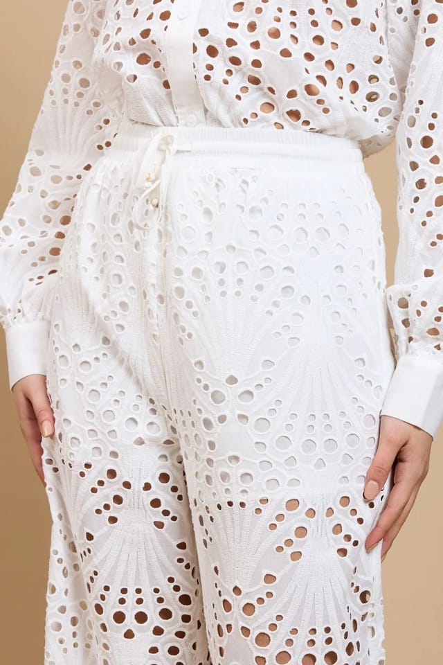 Little Mistress Little Mistress Women's White Broderie Trousers - 3