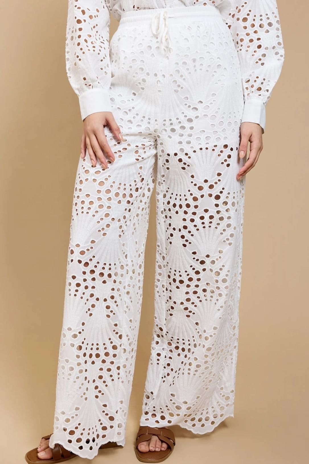 Little Mistress Little Mistress Women's White Broderie Trousers - 4