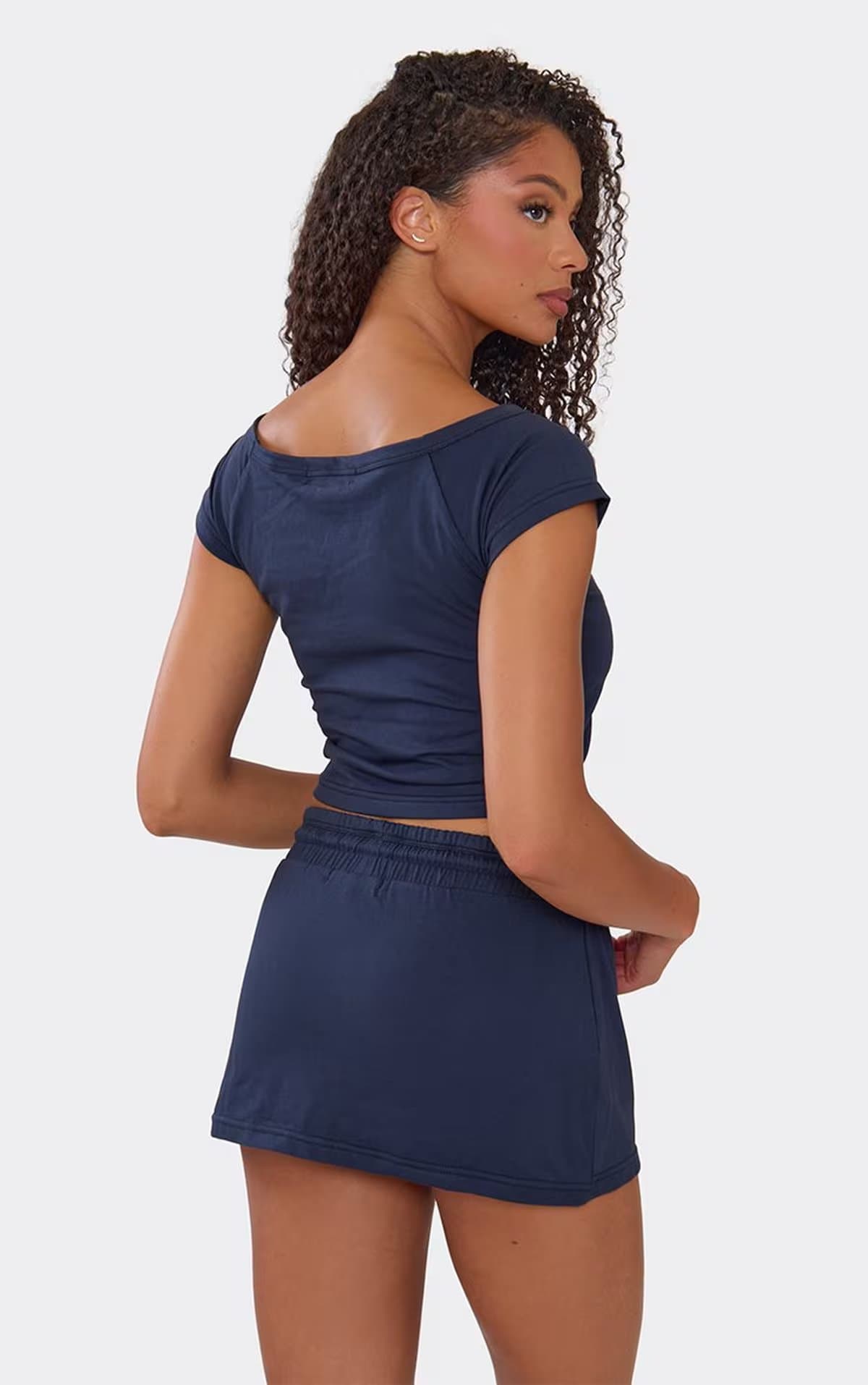 EGO Ego Navy Graphic Detail Mini Sweat Skirt With Drawstring Waist