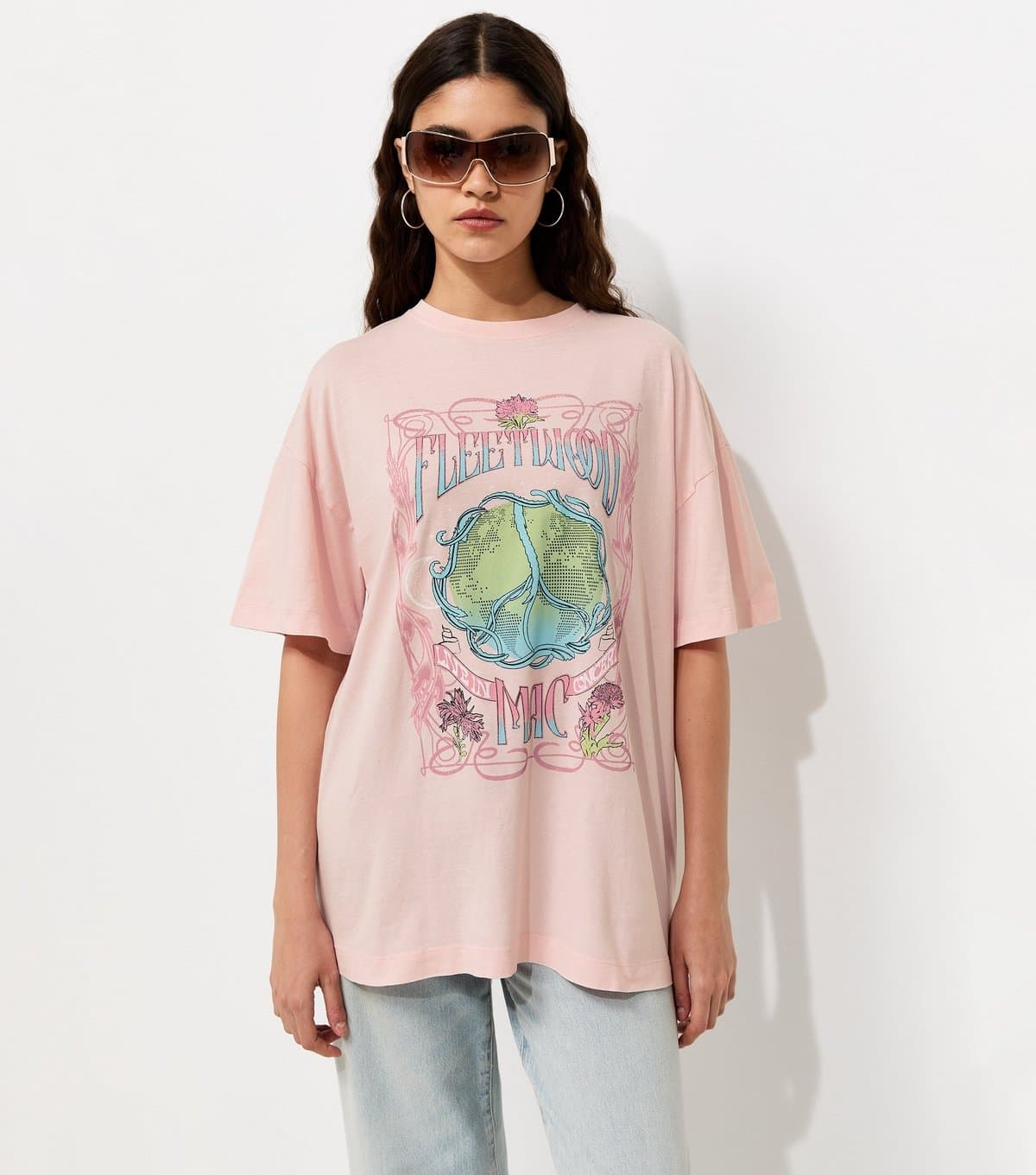 New Look Women's Light Pink Cotton Fleetwood Mac Oversized T-Shirt New Look