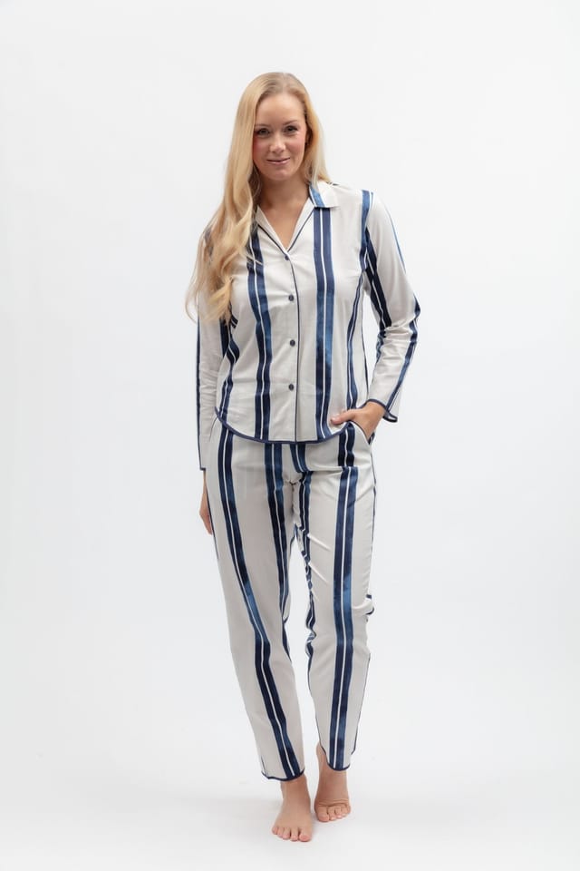 Cyberjammies Cyberjammies Women's Celestial Nights Navy Printed Stripe Long Sleeve Pyjama Set - 2
