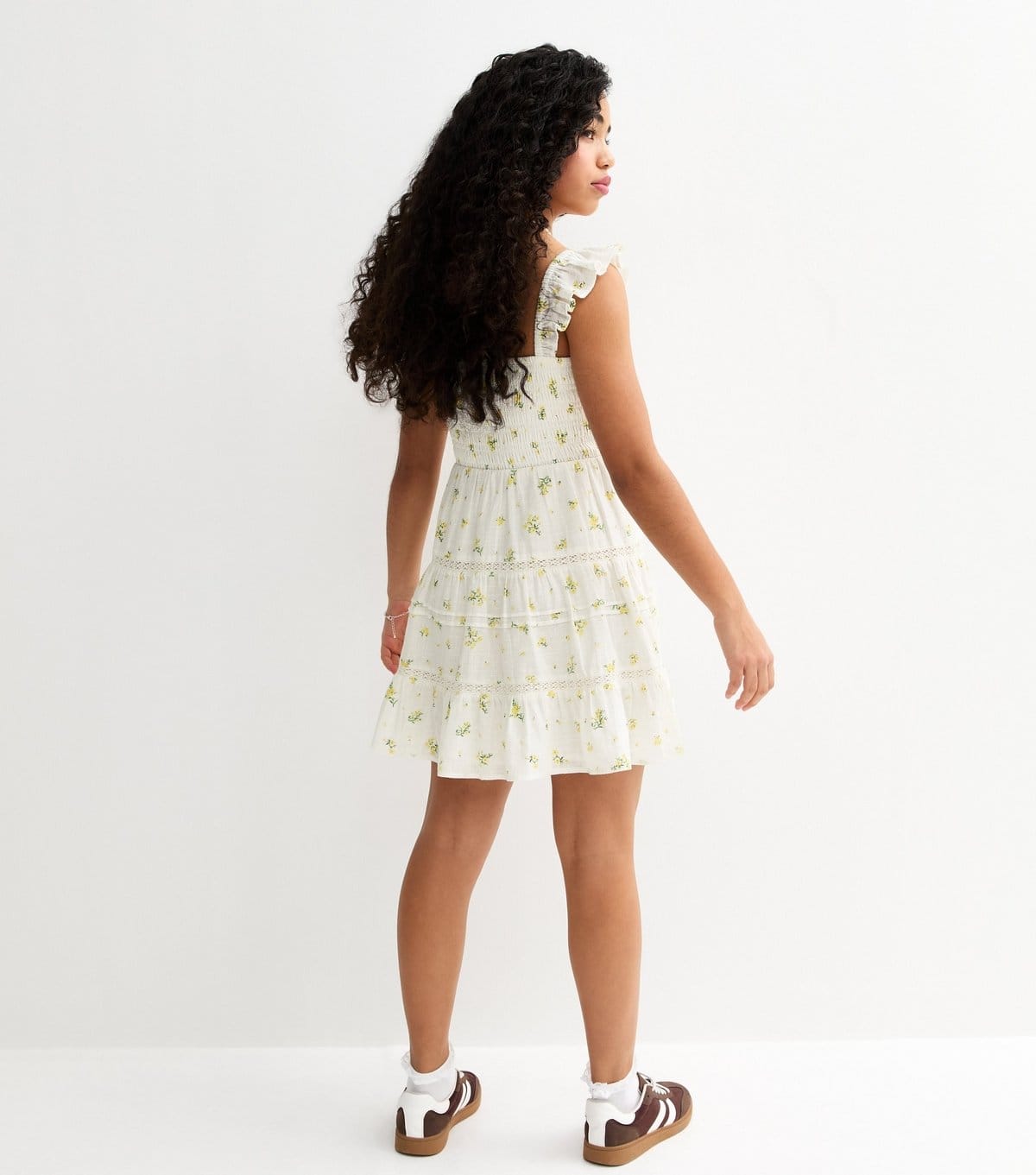 New Look Girls' White Floral Print Textured Dress New Look - 4
