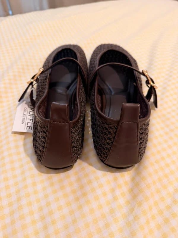 New Look Brand new crochet woven effect dark brown Mary Jane shoes