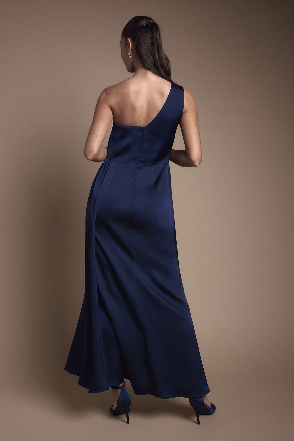 Coast Coast Women's One Shoulder Wrap Bodice Maxi Bridesmaid Dress in Navy - 3