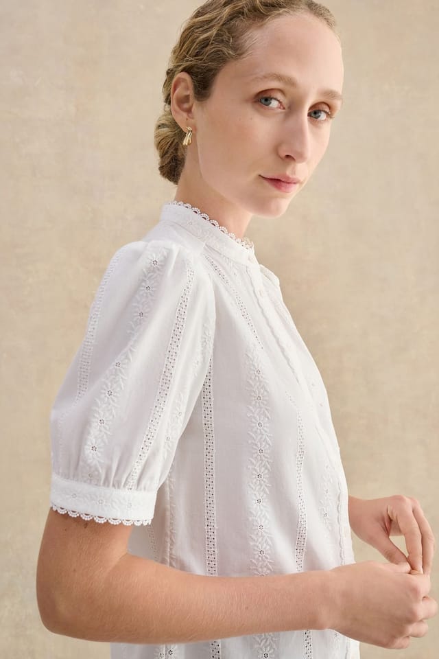 Hobbs London Hobbs London Women's Sawyer Embroidery Detail Blouse in Natural White - 3