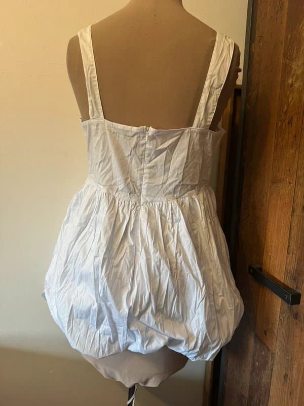 ASOS Design Miss Selfridge poplin corset mini dress in white bubble hem minimalist size M