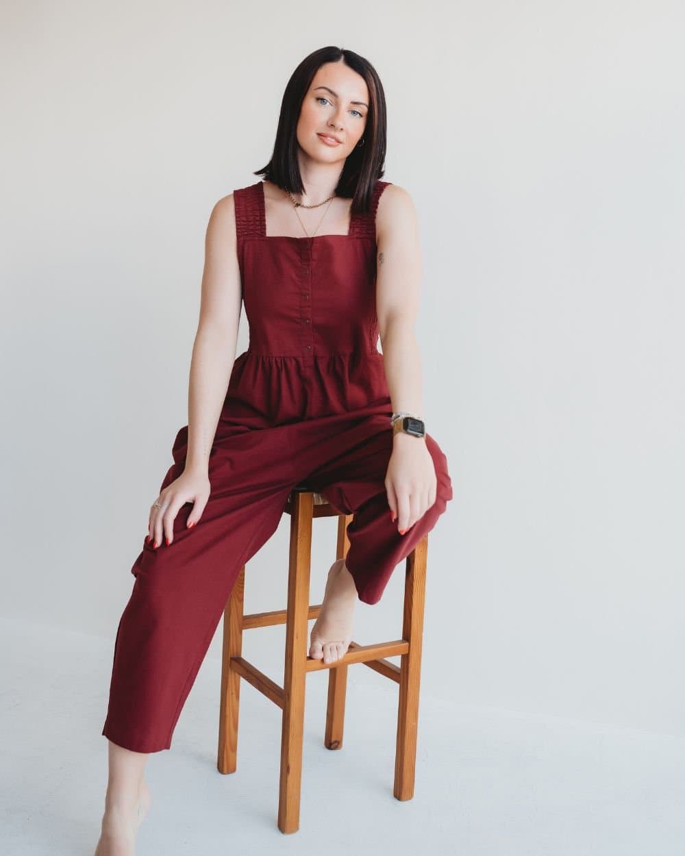 Turtledove London Turtledove London Women's Alice Red Smocking Strap Jumpsuit