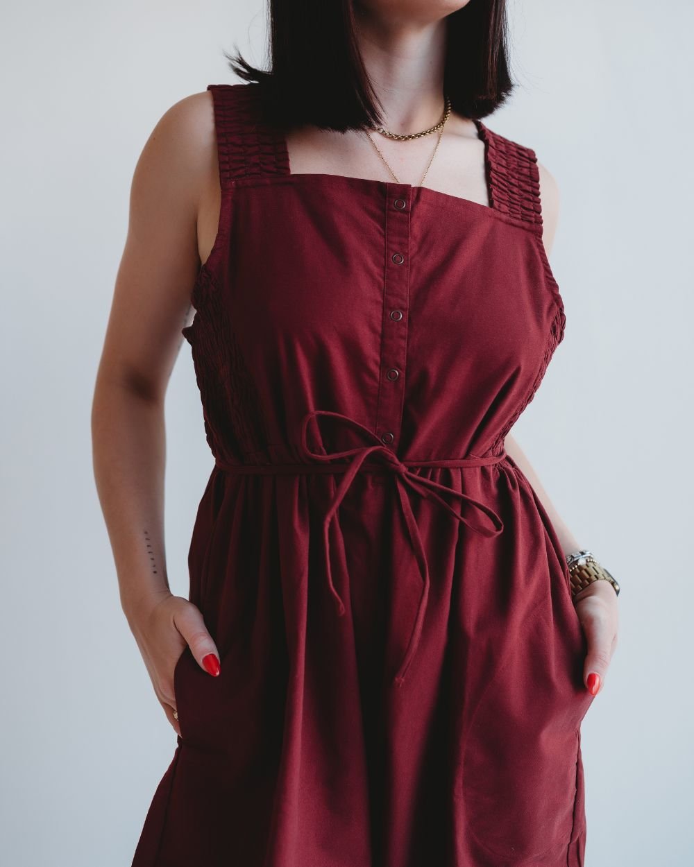 Turtledove London Turtledove London Women's Alice Red Smocking Strap Jumpsuit - 4