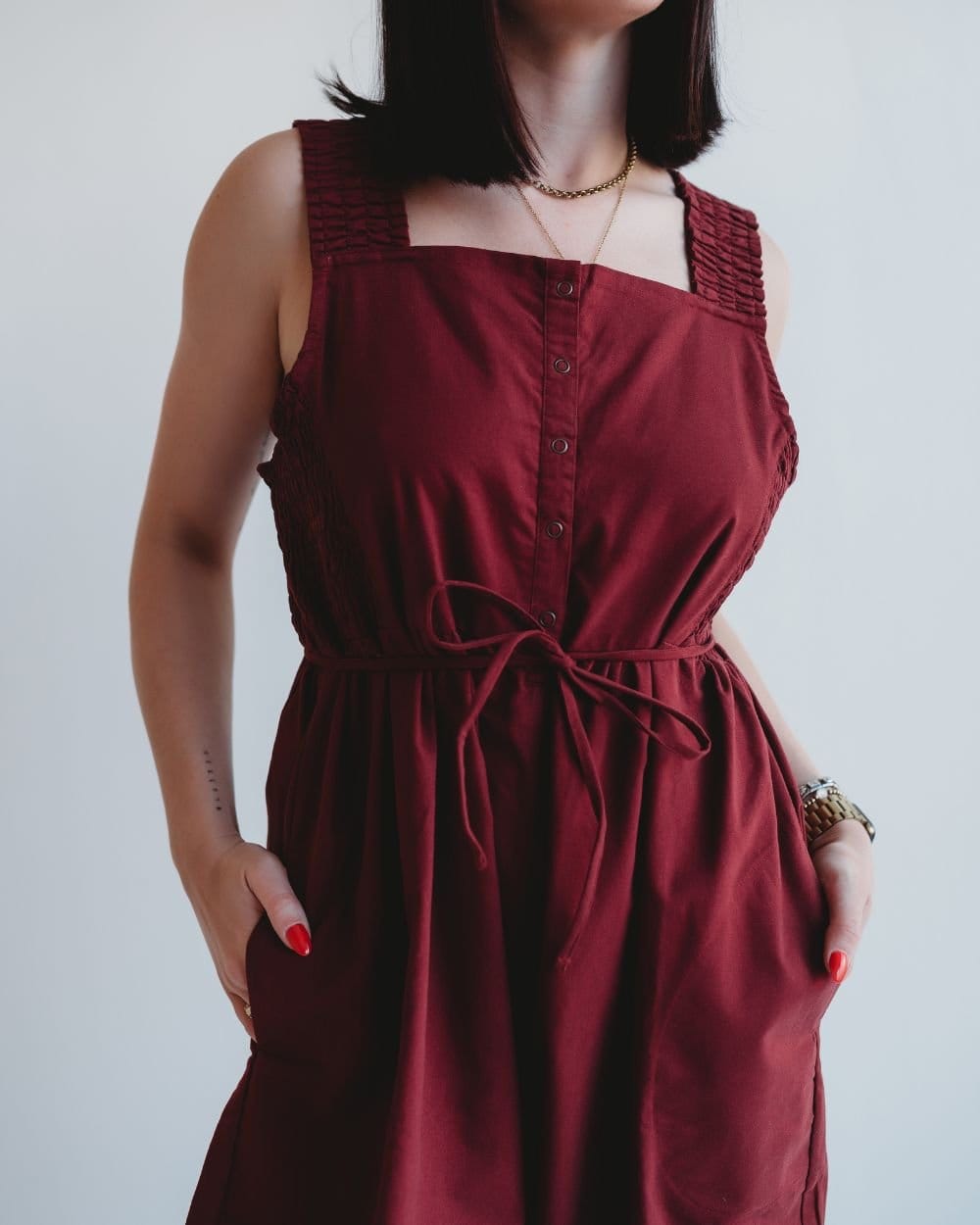 Turtledove London Turtledove London Women's Alice Red Smocking Strap Jumpsuit - 4
