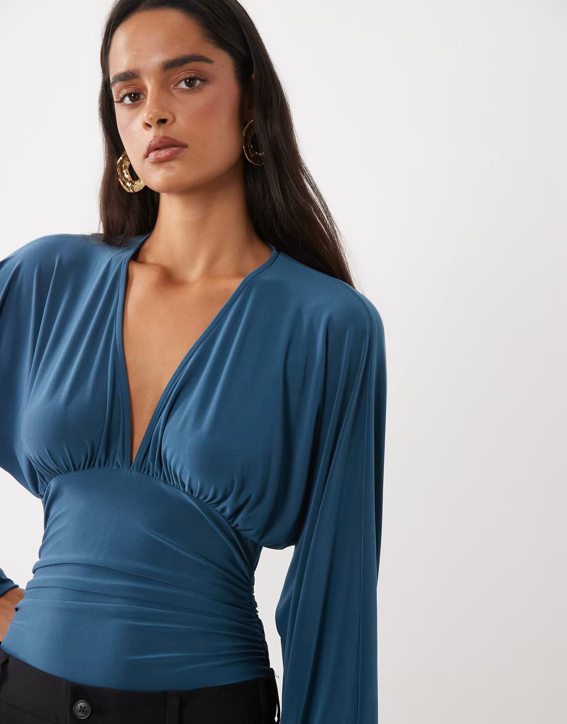 ASOS ASOS DESIGN long sleeve plunge front bodysuit in petrol