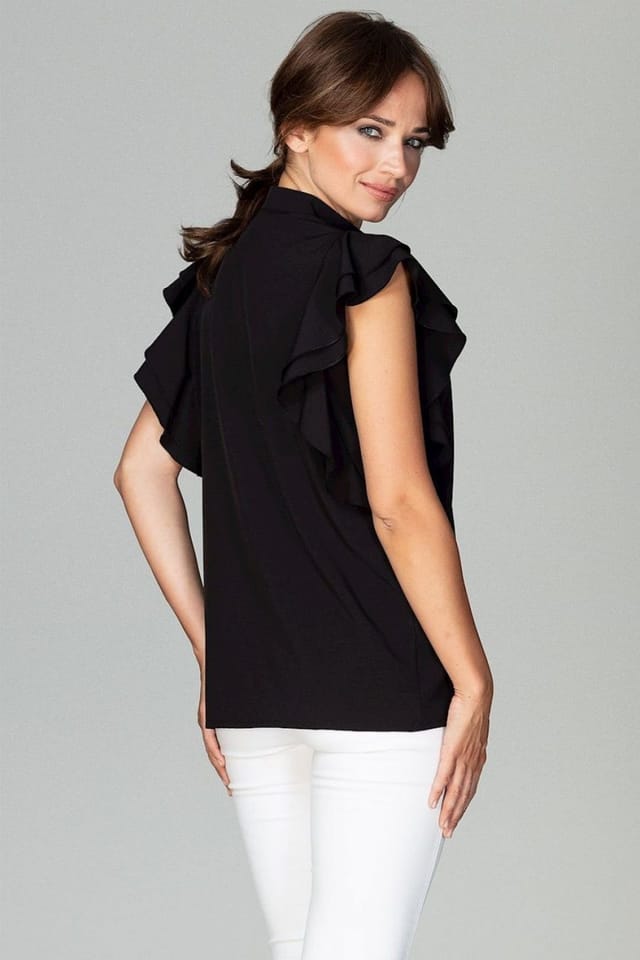 Love Lace Love Lace Women's Loose Fit Shirt with Frilled Sleeves Buttons Style 122498 in Black - 3